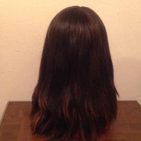 Medium Length Brown Synthetic Wig with Highlights - Picture 3 of 9